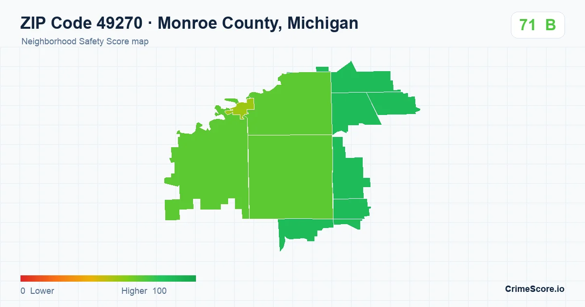 ZIP Code 49270 in Monroe County, Michigan neighborhood Safety Score map