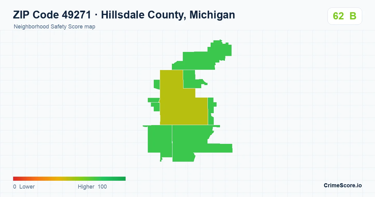ZIP Code 49271 in Hillsdale County, Michigan neighborhood Safety Score map