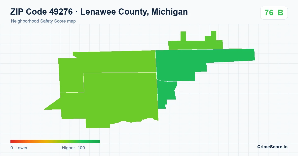 ZIP Code 49276 in Lenawee County, Michigan neighborhood Safety Score map