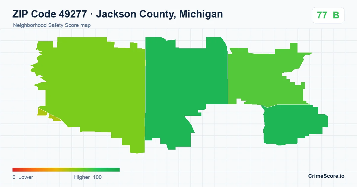 ZIP Code 49277 in Jackson County, Michigan neighborhood Safety Score map