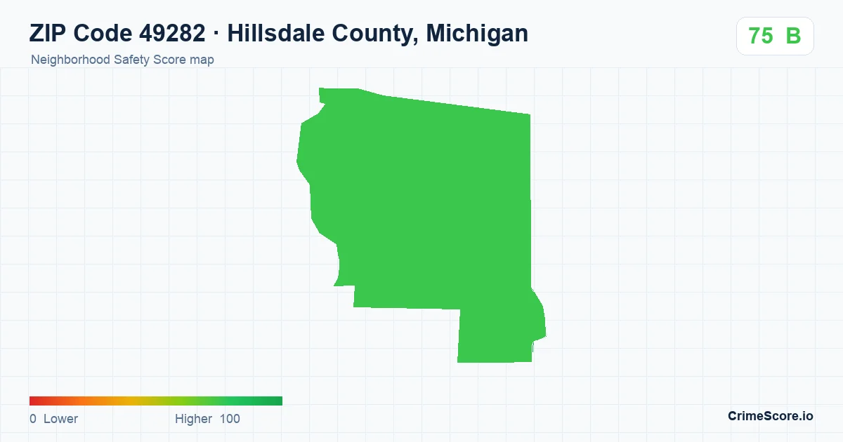 ZIP Code 49282 in Hillsdale County, Michigan neighborhood Safety Score map