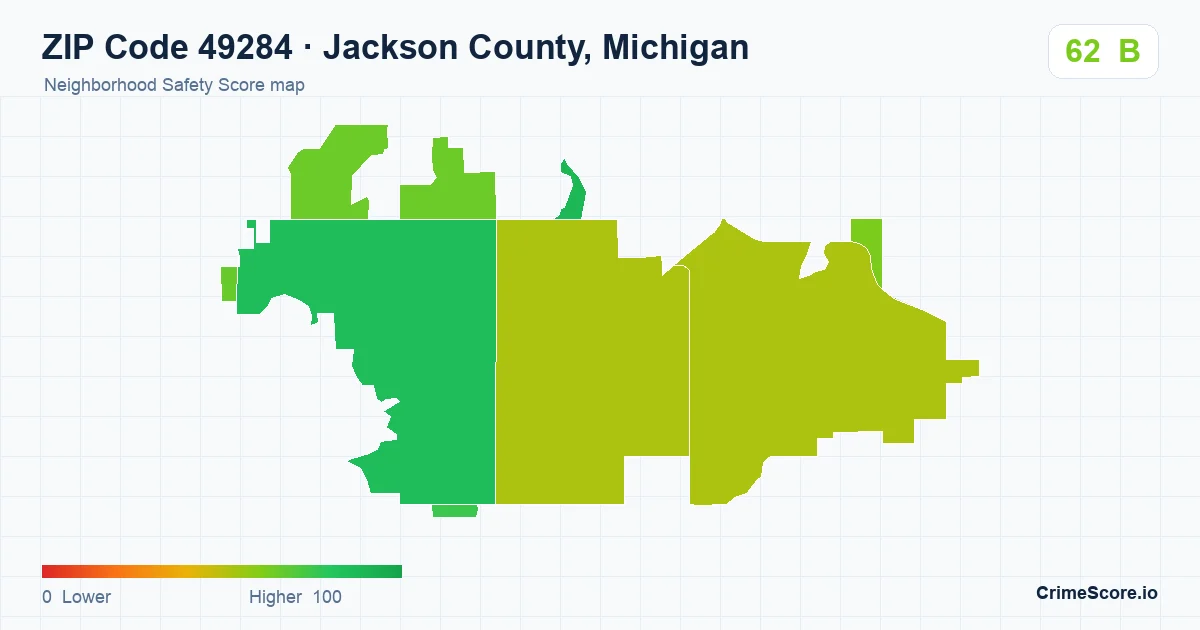 ZIP Code 49284 in Jackson County, Michigan neighborhood Safety Score map
