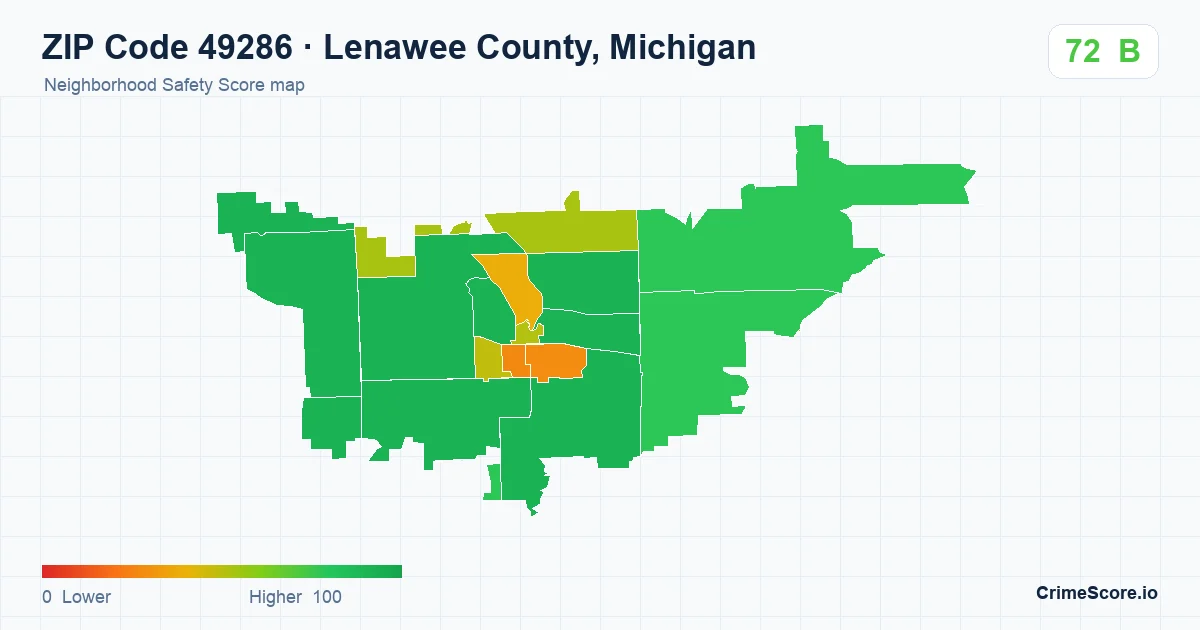 ZIP Code 49286 in Lenawee County, Michigan neighborhood Safety Score map