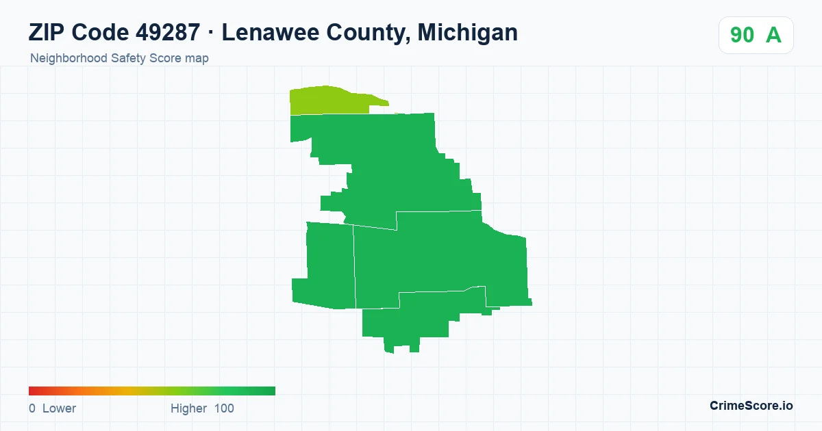 ZIP Code 49287 in Lenawee County, Michigan neighborhood Safety Score map
