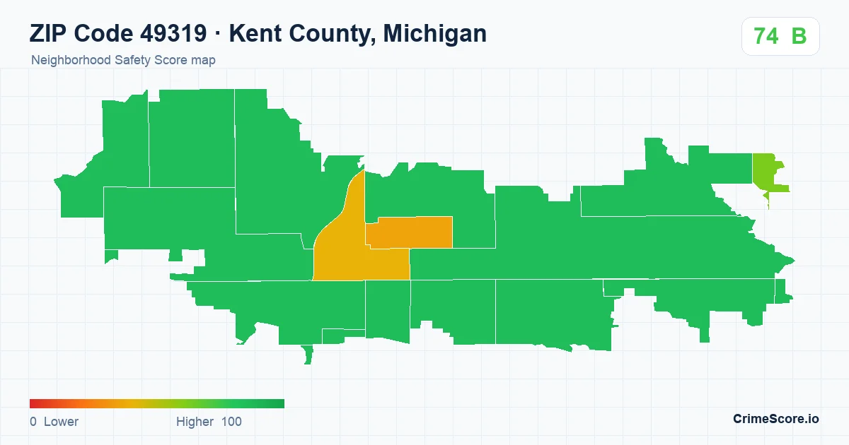 ZIP Code 49319 in Kent County, Michigan neighborhood Safety Score map