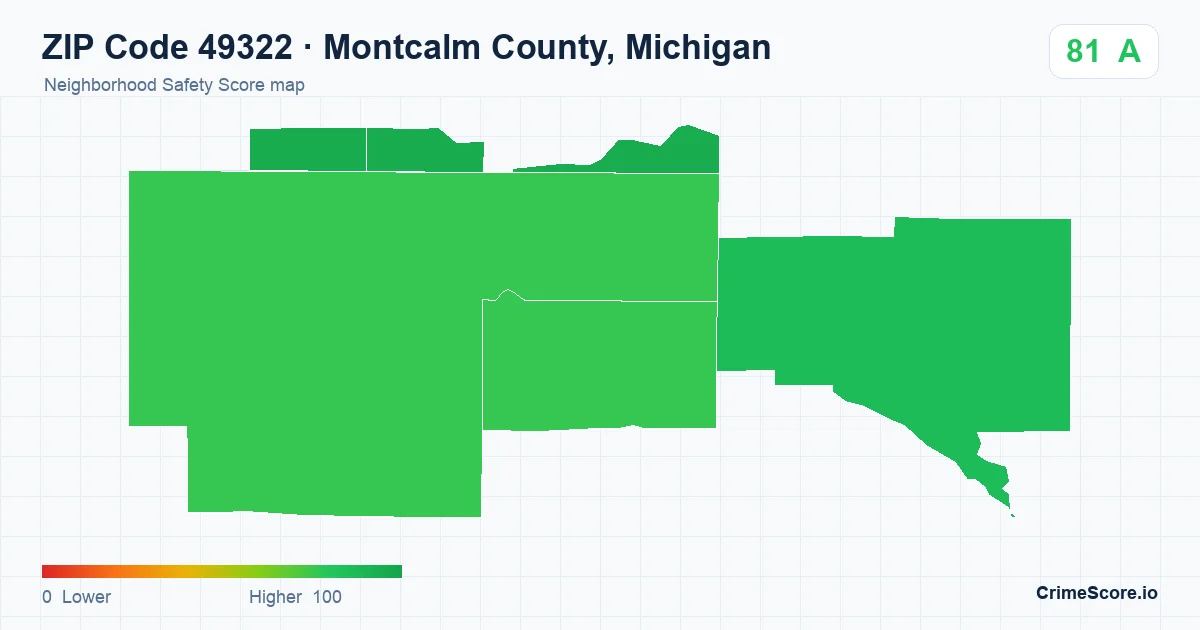 ZIP Code 49322 in Montcalm County, Michigan neighborhood Safety Score map