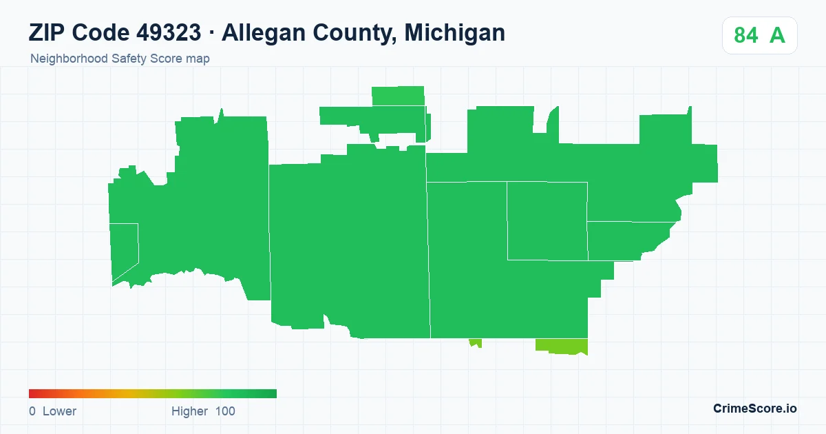 ZIP Code 49323 in Allegan County, Michigan neighborhood Safety Score map