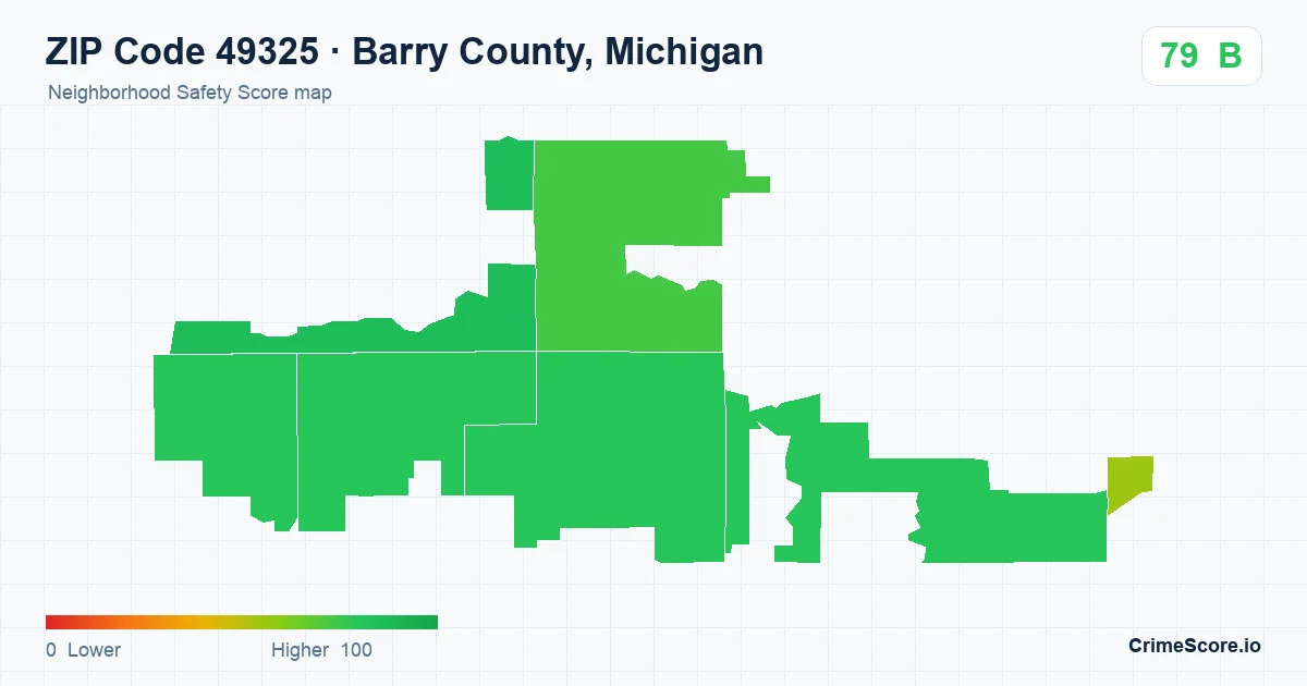 ZIP Code 49325 in Barry County, Michigan neighborhood Safety Score map