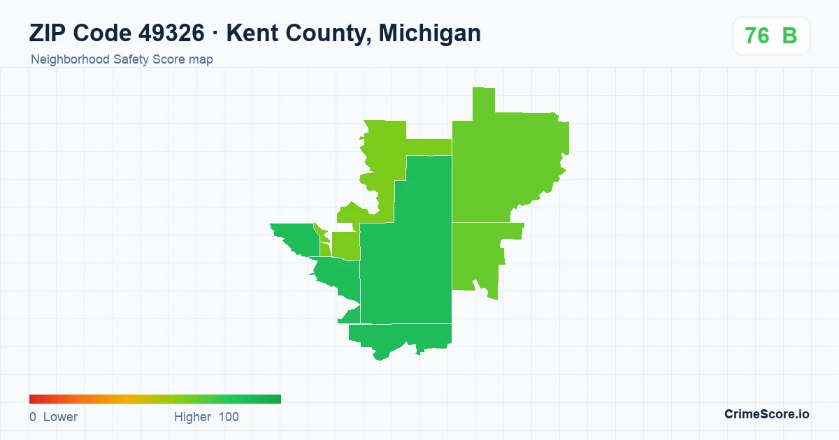 ZIP Code 49326 in Kent County, Michigan neighborhood Safety Score map