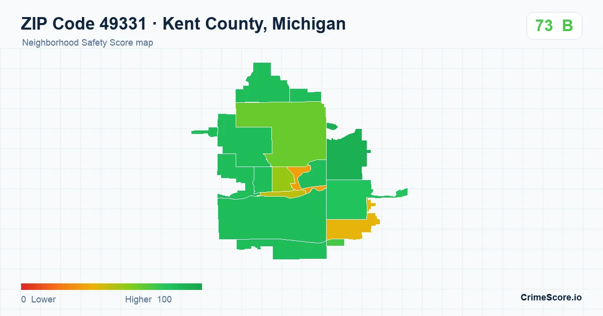 ZIP Code 49331 in Kent County, Michigan neighborhood Safety Score map