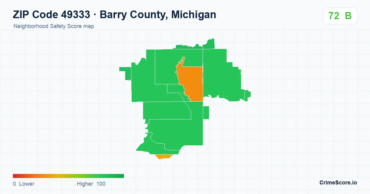 ZIP Code 49333 in Barry County, Michigan neighborhood Safety Score map