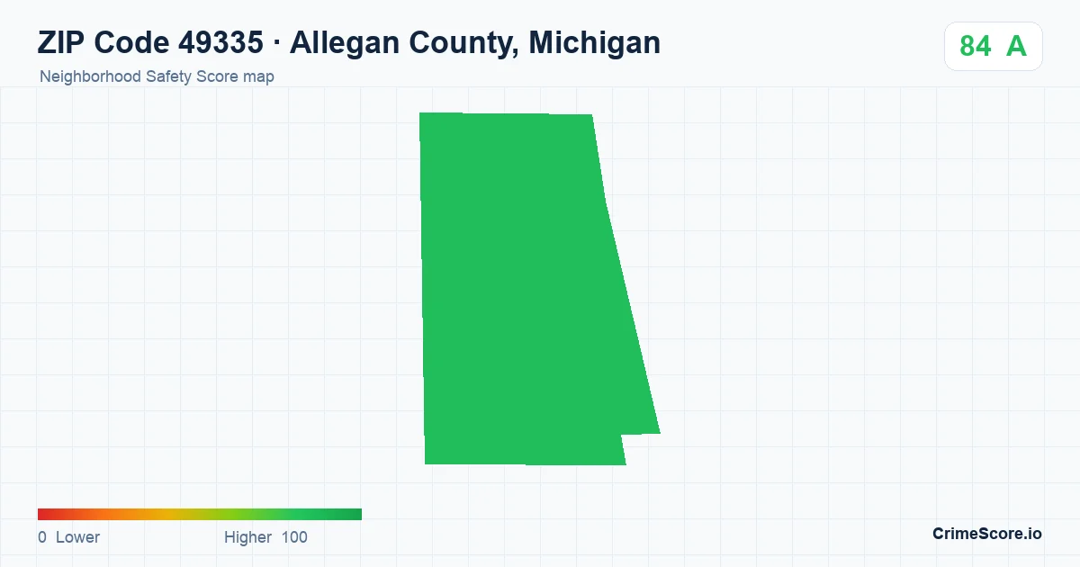 ZIP Code 49335 in Allegan County, Michigan neighborhood Safety Score map