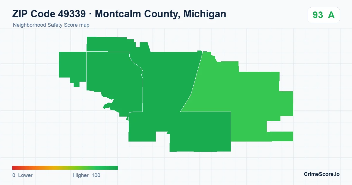 ZIP Code 49339 in Montcalm County, Michigan neighborhood Safety Score map