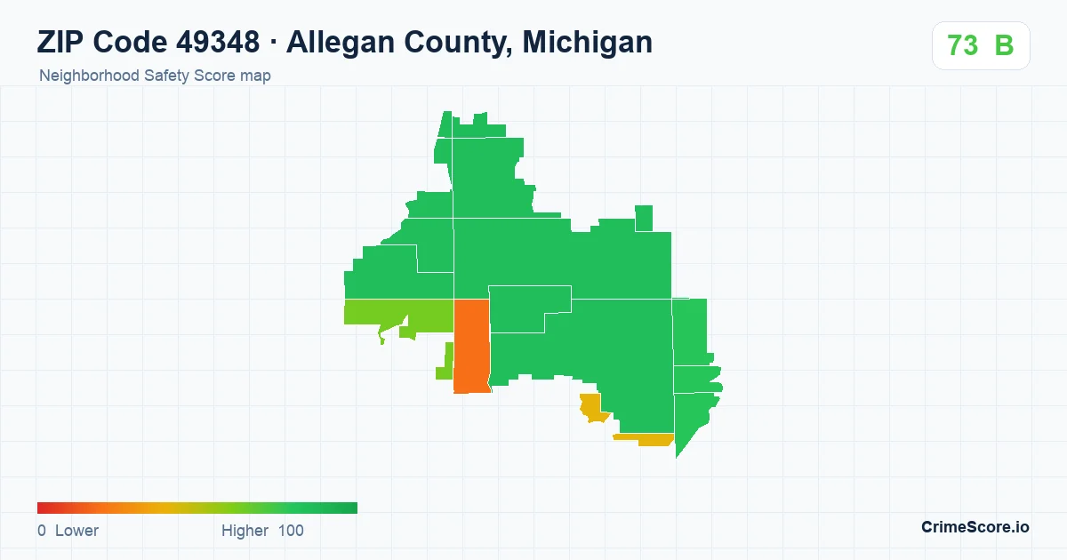 ZIP Code 49348 in Allegan County, Michigan neighborhood Safety Score map
