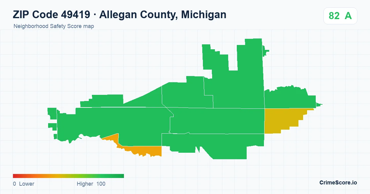 ZIP Code 49419 in Allegan County, Michigan neighborhood Safety Score map