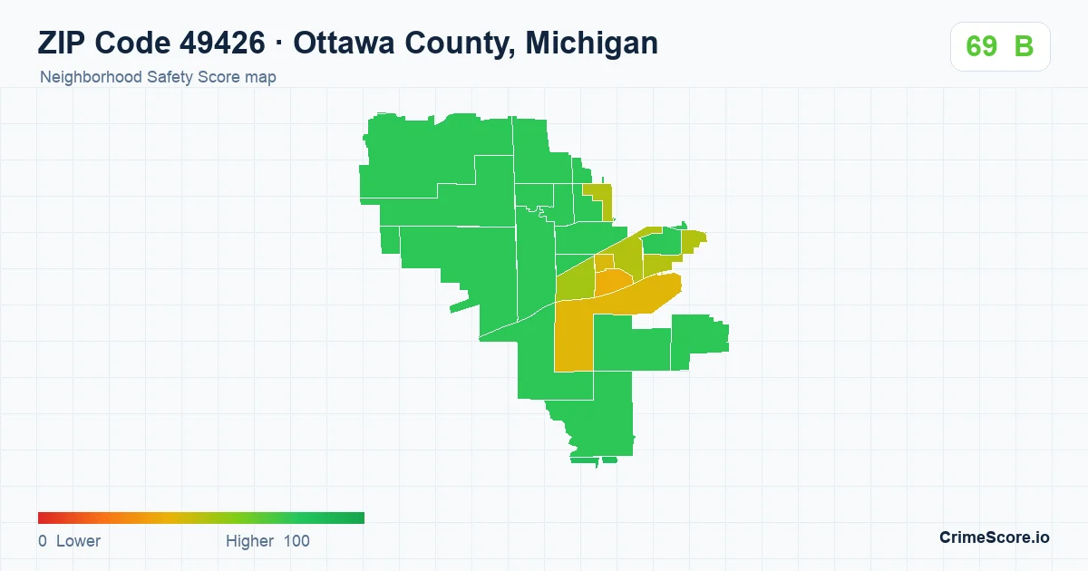 ZIP Code 49426 in Ottawa County, Michigan neighborhood Safety Score map