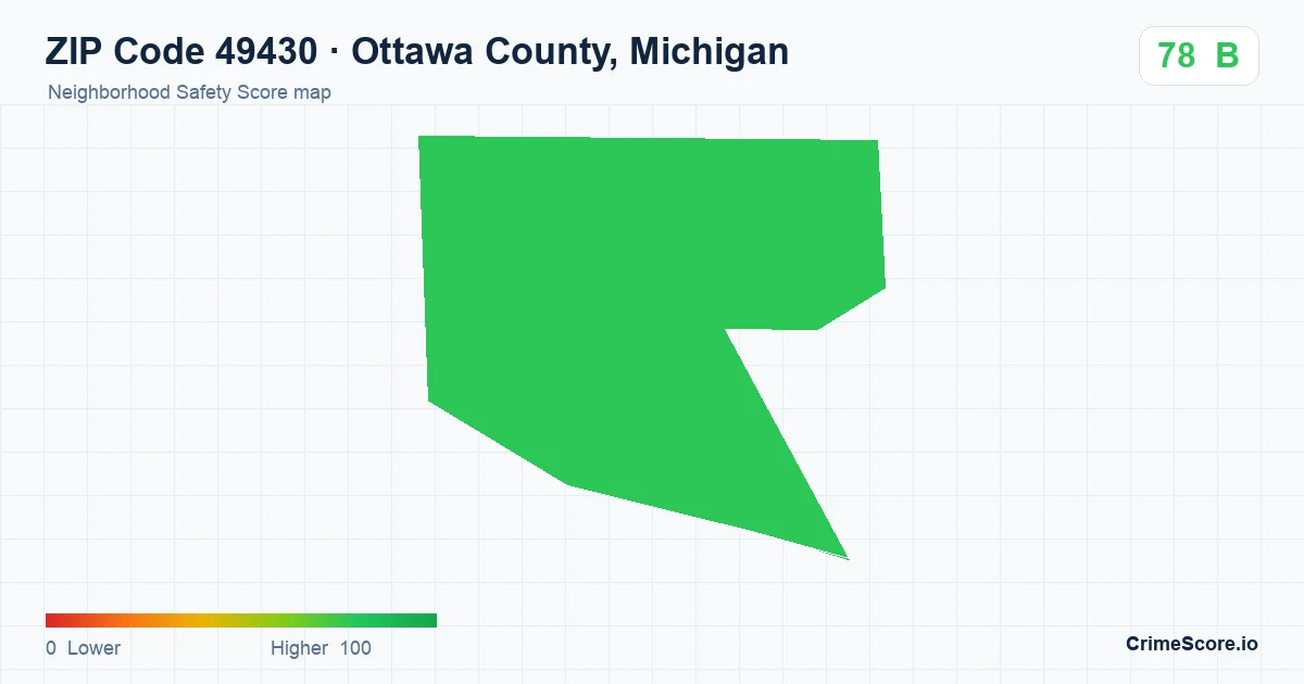 ZIP Code 49430 in Ottawa County, Michigan neighborhood Safety Score map