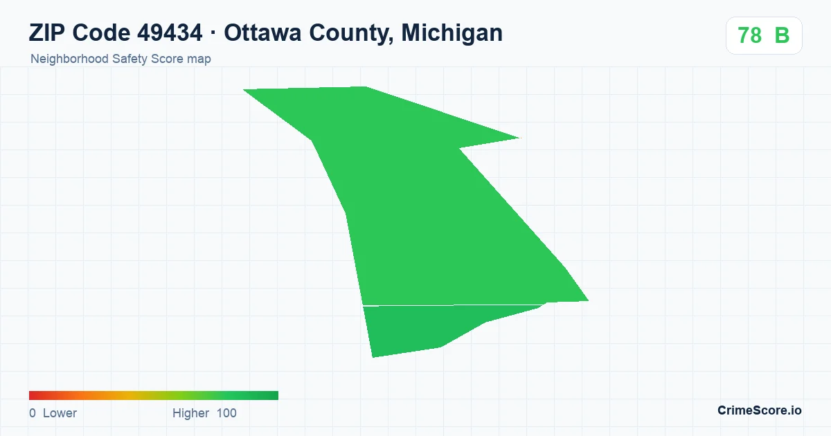 ZIP Code 49434 in Ottawa County, Michigan neighborhood Safety Score map