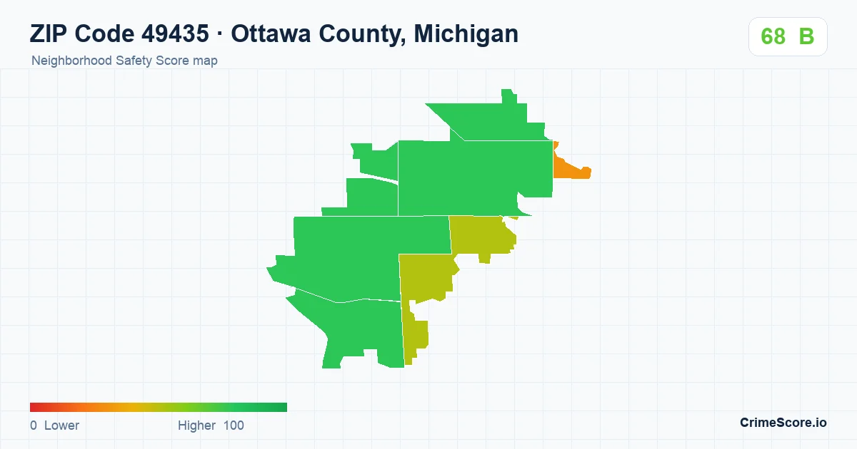 ZIP Code 49435 in Ottawa County, Michigan neighborhood Safety Score map