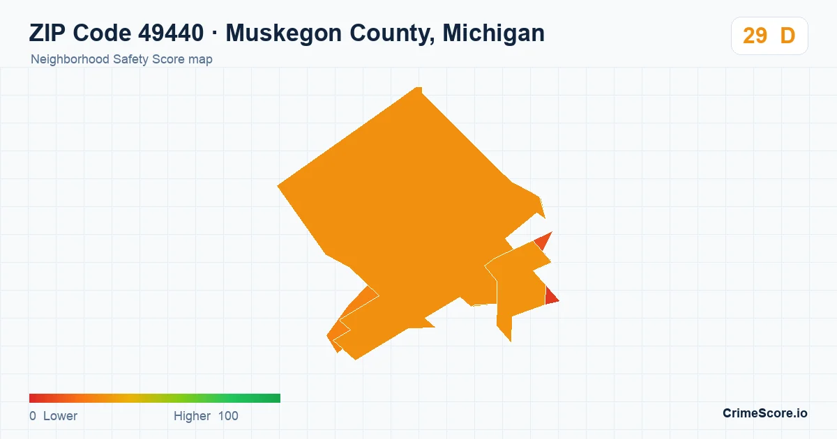 ZIP Code 49440 in Muskegon County, Michigan neighborhood Safety Score map