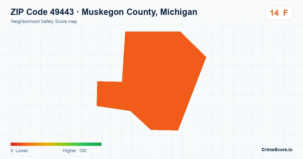 ZIP Code 49443 in Muskegon County, Michigan neighborhood Safety Score map