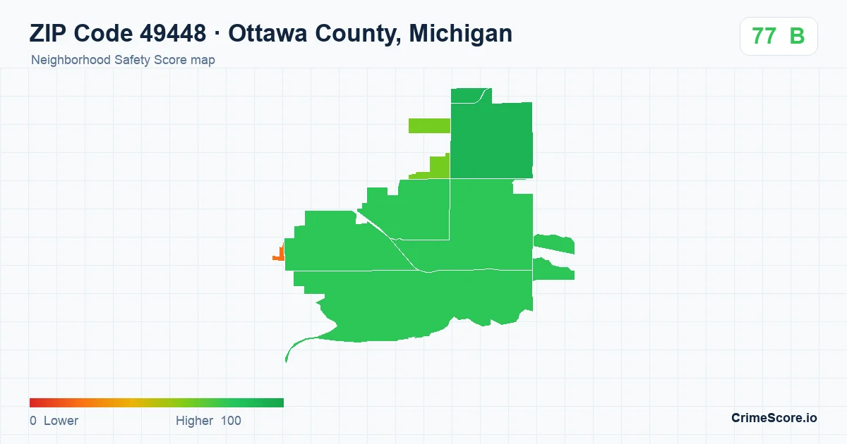ZIP Code 49448 in Ottawa County, Michigan neighborhood Safety Score map