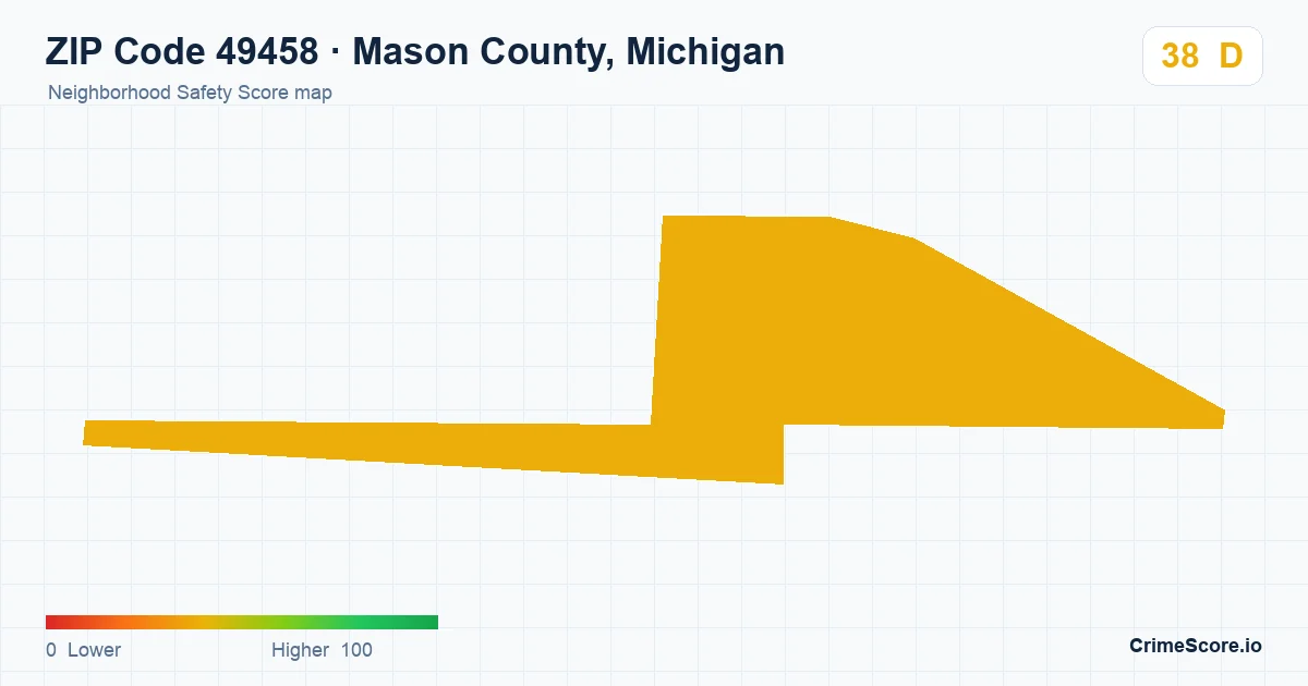 ZIP Code 49458 in Mason County, Michigan neighborhood Safety Score map