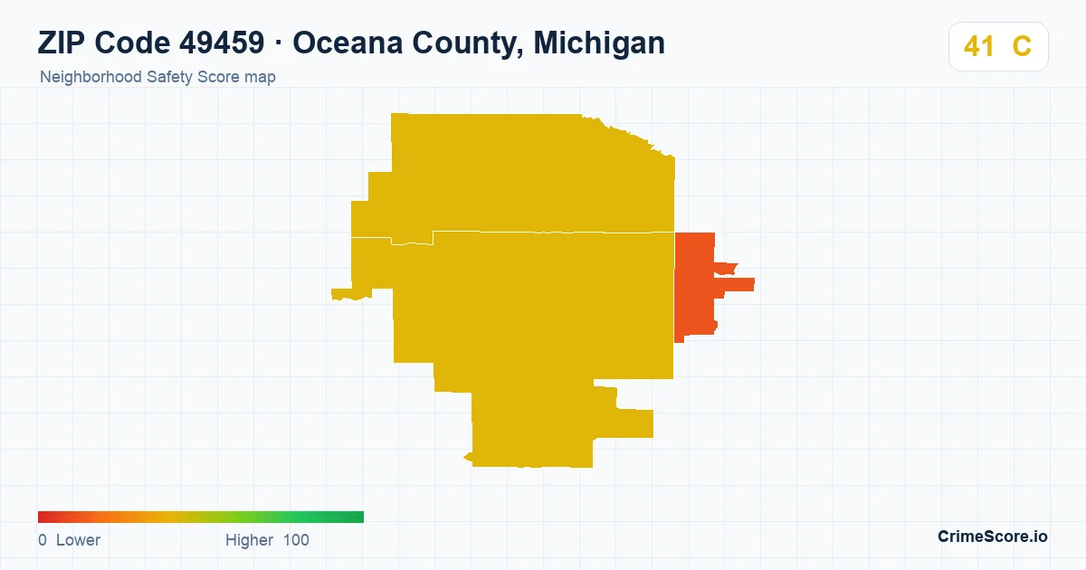 ZIP Code 49459 in Oceana County, Michigan neighborhood Safety Score map