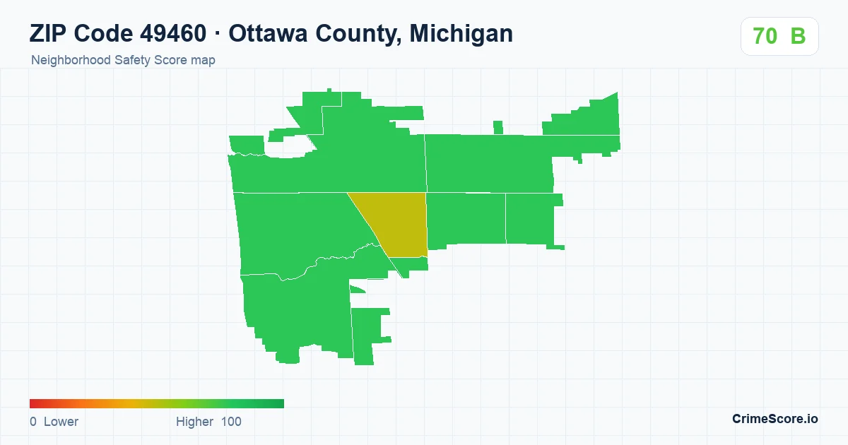 ZIP Code 49460 in Ottawa County, Michigan neighborhood Safety Score map