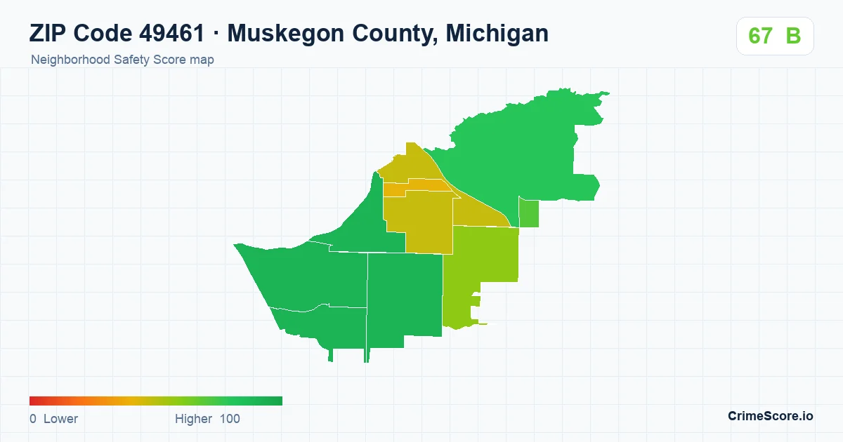 ZIP Code 49461 in Muskegon County, Michigan neighborhood Safety Score map