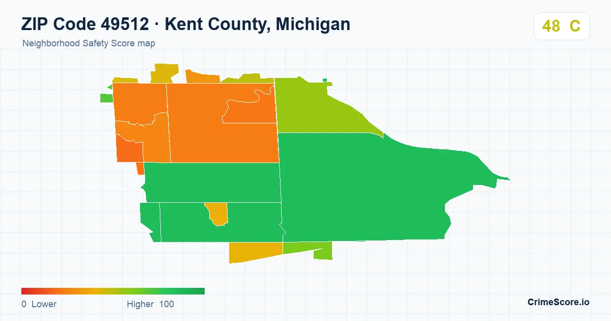 ZIP Code 49512 in Kent County, Michigan neighborhood Safety Score map