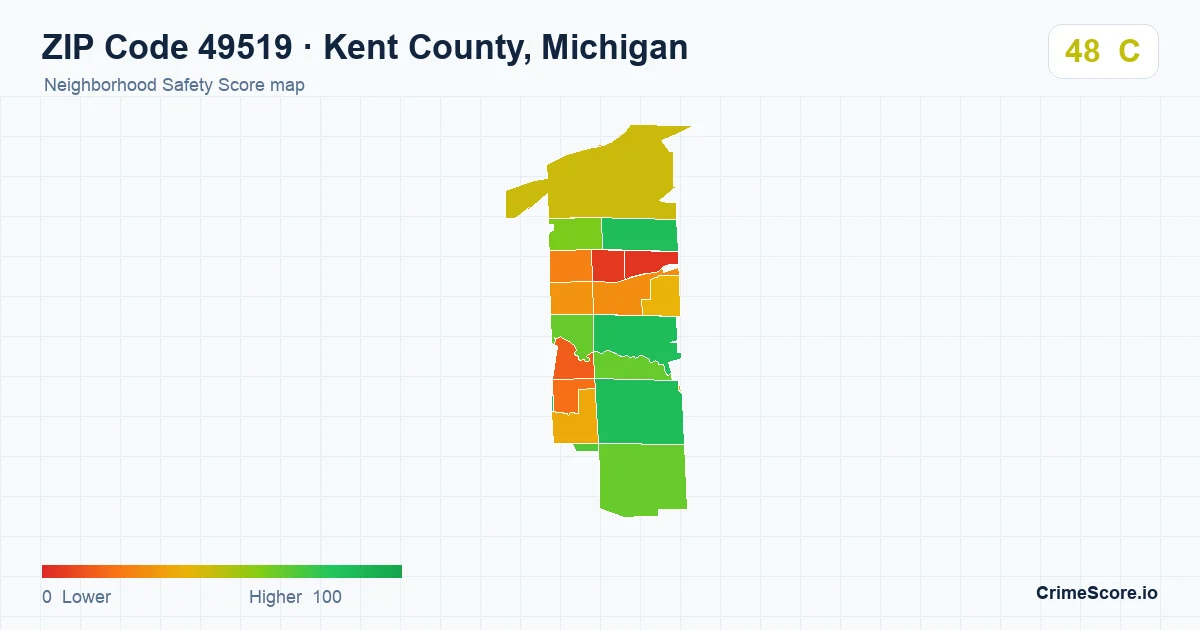 ZIP Code 49519 in Kent County, Michigan neighborhood Safety Score map