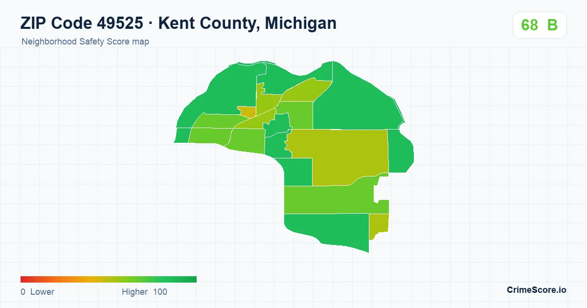 ZIP Code 49525 in Kent County, Michigan neighborhood Safety Score map