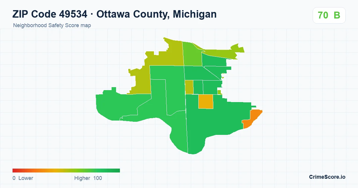 ZIP Code 49534 in Ottawa County, Michigan neighborhood Safety Score map