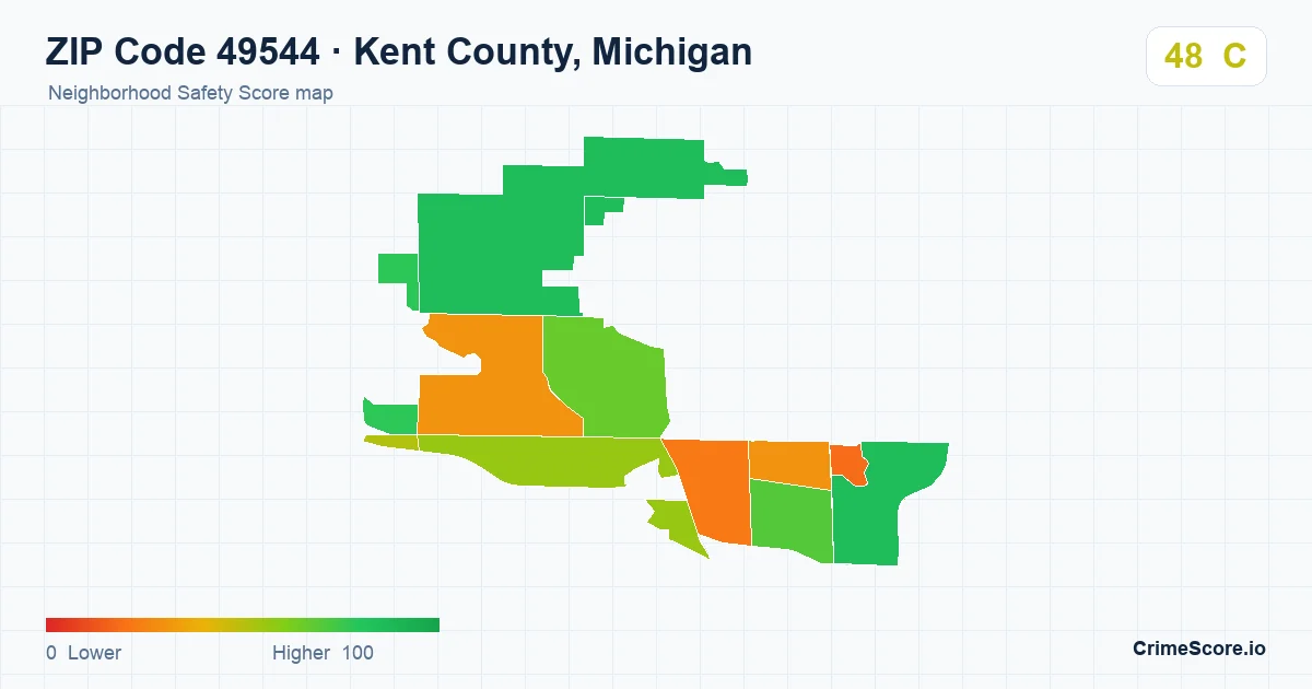 ZIP Code 49544 in Kent County, Michigan neighborhood Safety Score map