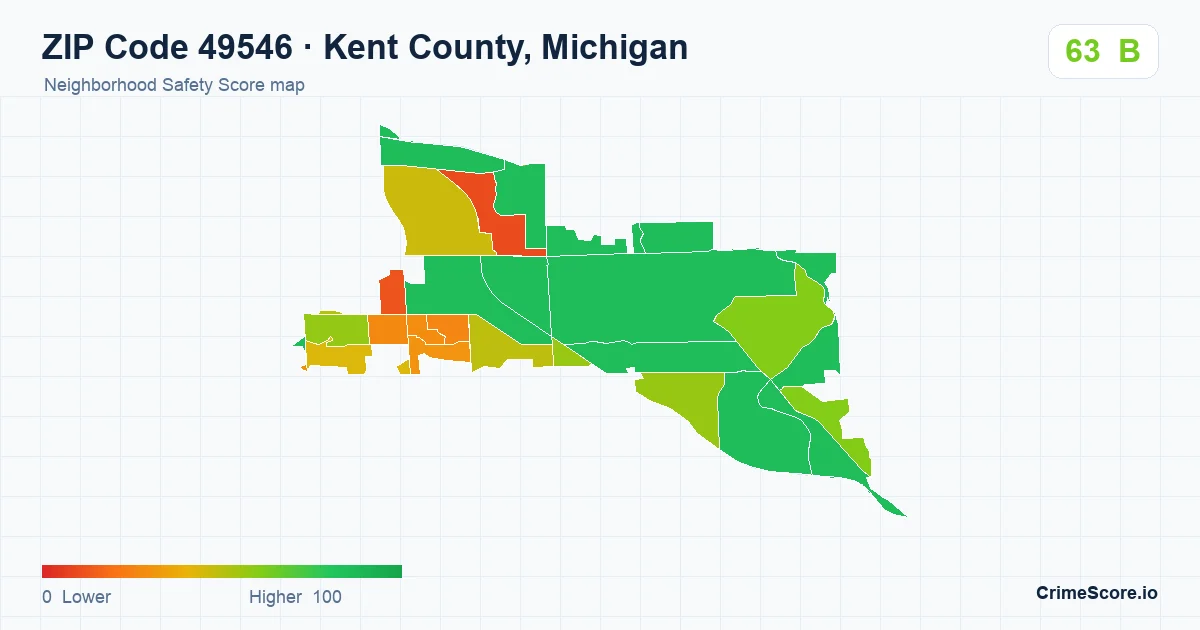 ZIP Code 49546 in Kent County, Michigan neighborhood Safety Score map