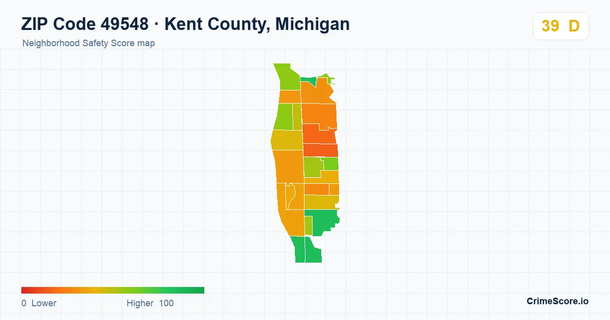 ZIP Code 49548 in Kent County, Michigan neighborhood Safety Score map