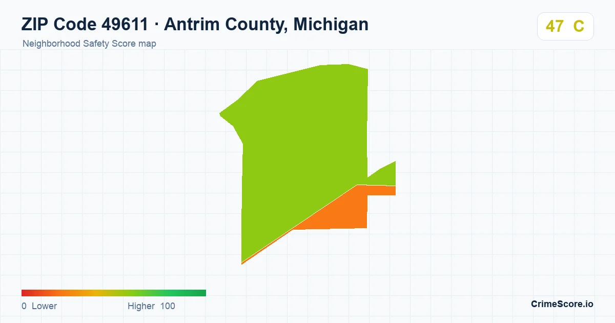 ZIP Code 49611 in Antrim County, Michigan neighborhood Safety Score map