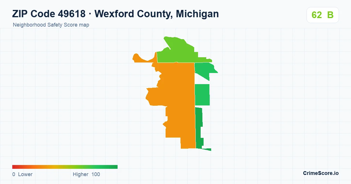 ZIP Code 49618 in Wexford County, Michigan neighborhood Safety Score map