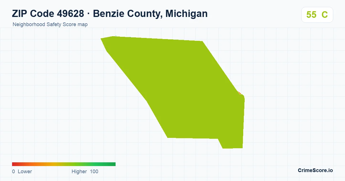 ZIP Code 49628 in Benzie County, Michigan neighborhood Safety Score map