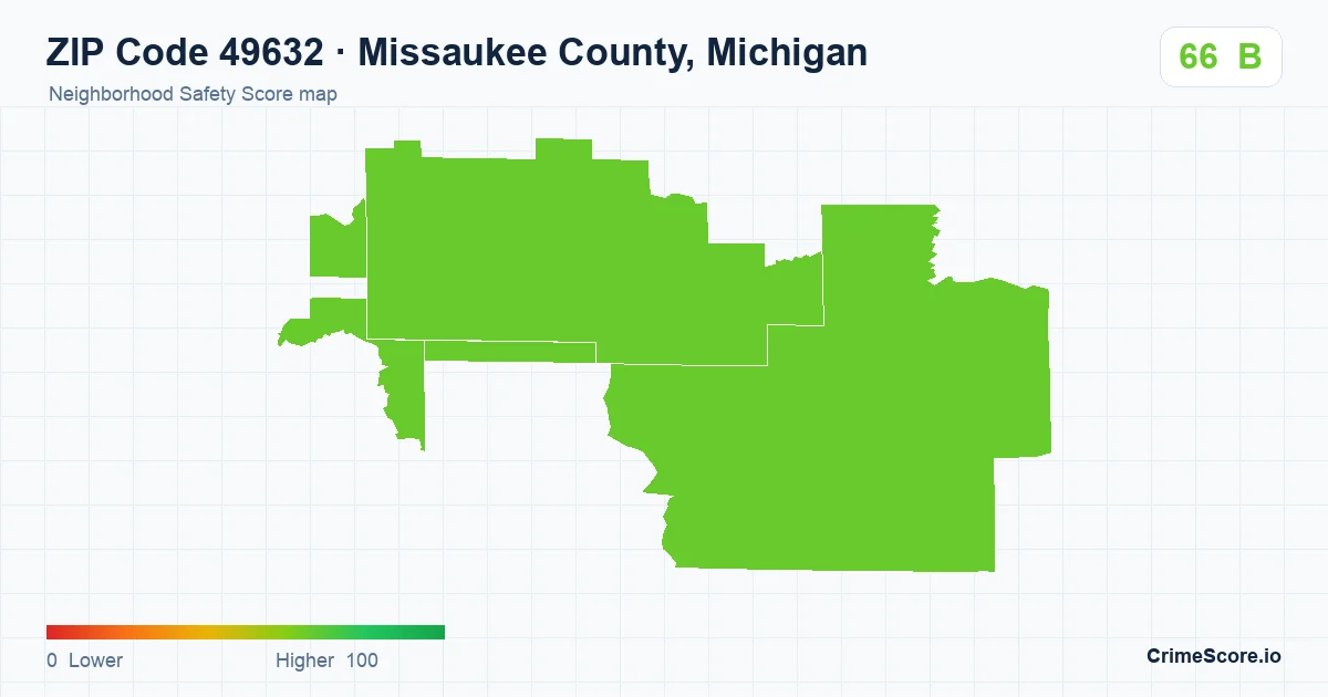 ZIP Code 49632 in Missaukee County, Michigan neighborhood Safety Score map