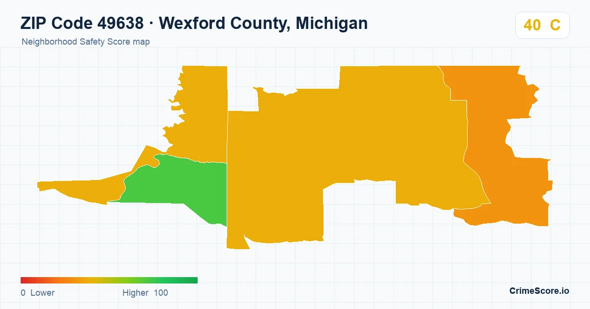 ZIP Code 49638 in Wexford County, Michigan neighborhood Safety Score map