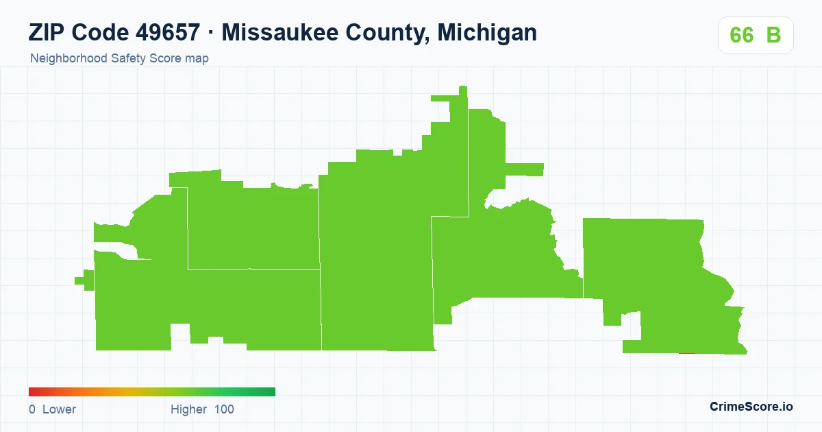 ZIP Code 49657 in Missaukee County, Michigan neighborhood Safety Score map
