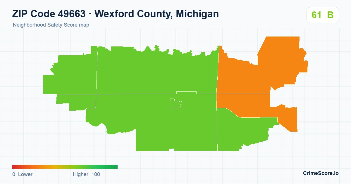 ZIP Code 49663 in Wexford County, Michigan neighborhood Safety Score map