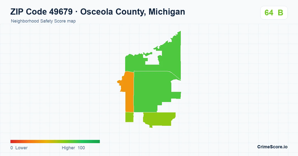 ZIP Code 49679 in Osceola County, Michigan neighborhood Safety Score map