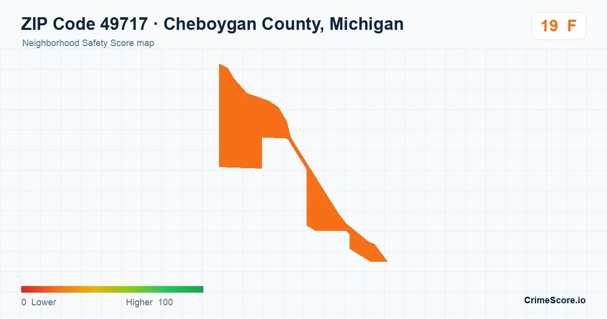 ZIP Code 49717 in Cheboygan County, Michigan neighborhood Safety Score map
