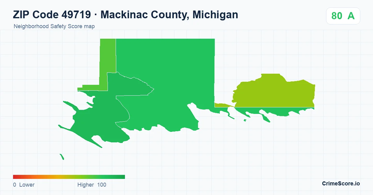 ZIP Code 49719 in Mackinac County, Michigan neighborhood Safety Score map