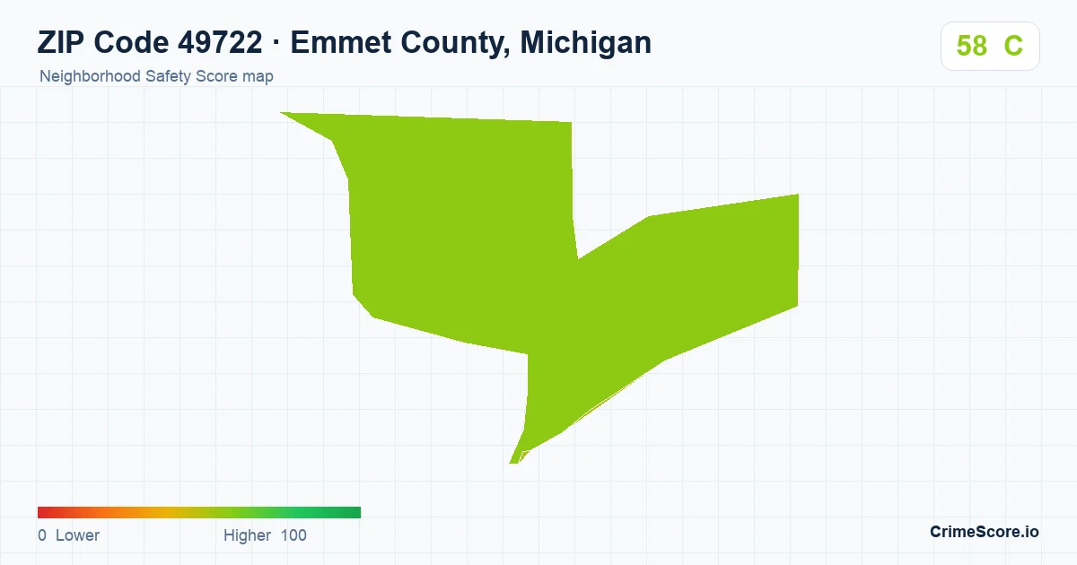 ZIP Code 49722 in Emmet County, Michigan neighborhood Safety Score map