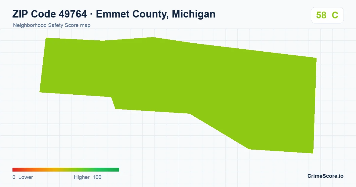ZIP Code 49764 in Emmet County, Michigan neighborhood Safety Score map