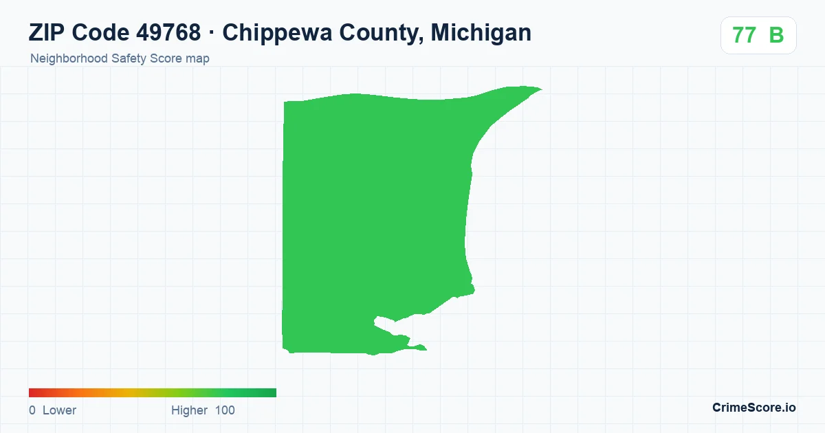 ZIP Code 49768 in Chippewa County, Michigan neighborhood Safety Score map